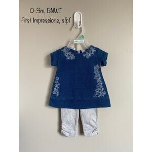 0-3m First Impressions Baby Girl Outfit- top and leggings (NWT)